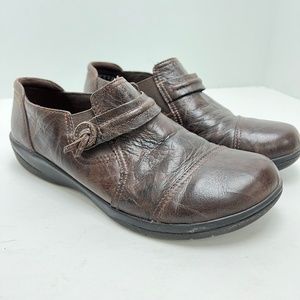 CLARKS COLLECTION Soft Cushion Dark Brown Chocolate Loafers Casual Shoes sz 7.5